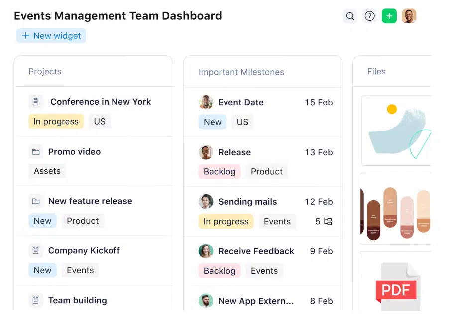 Wrike’s events management team dashboard