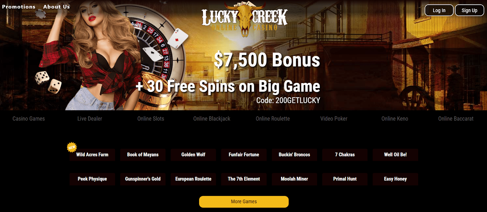 Lucky Creek Casino start page